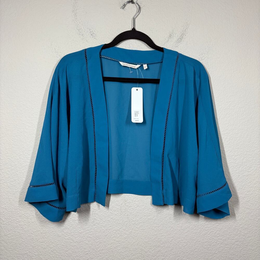 Soft Surroundings Womens Medium Bolero Crop Cardigan Teal Reef Short Sleeves